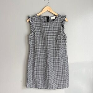 Cynthia Rowley Gingham Linen Blend Ruffle Sleeve Shift Dress Black White Size 4